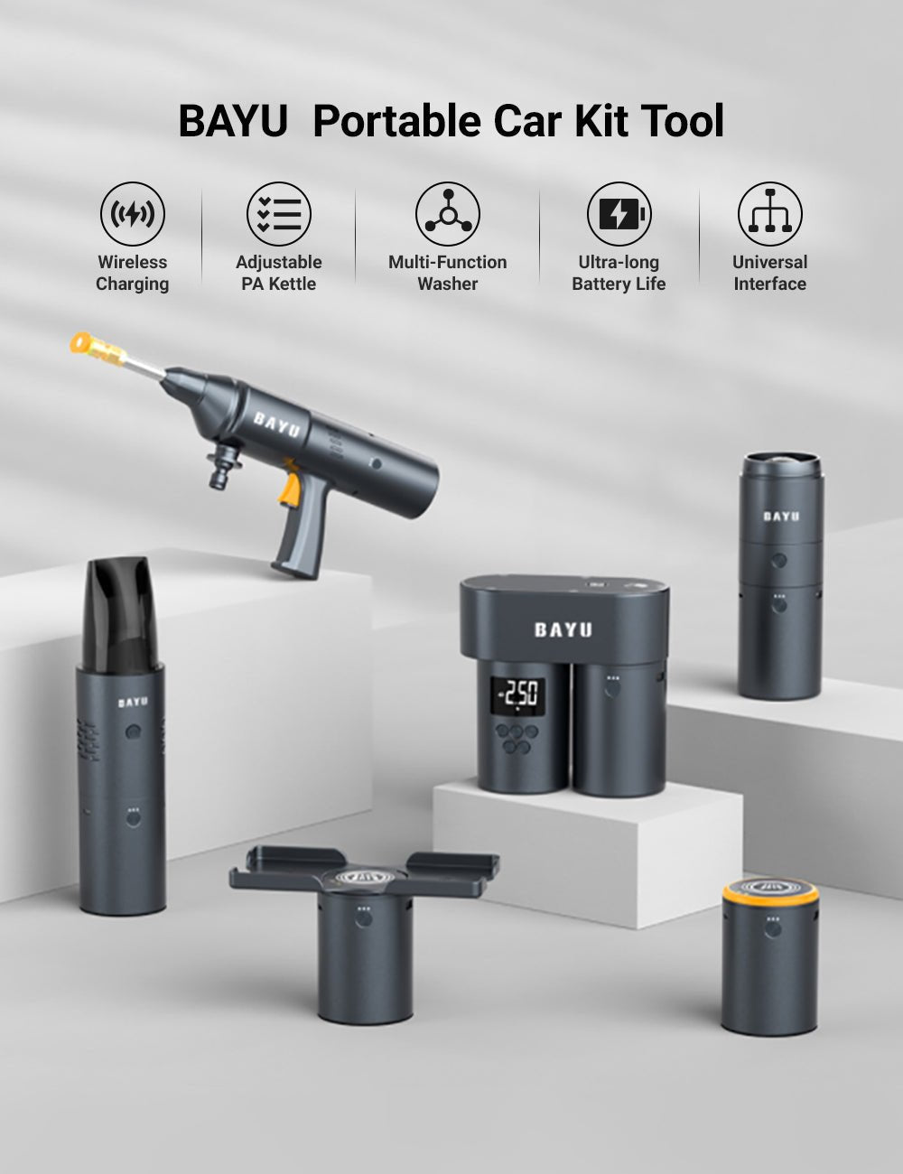 BAYU 6-in-1 Portable Car Emergency Kit | Pressure Washer + Vacuum + Jump Starter + More